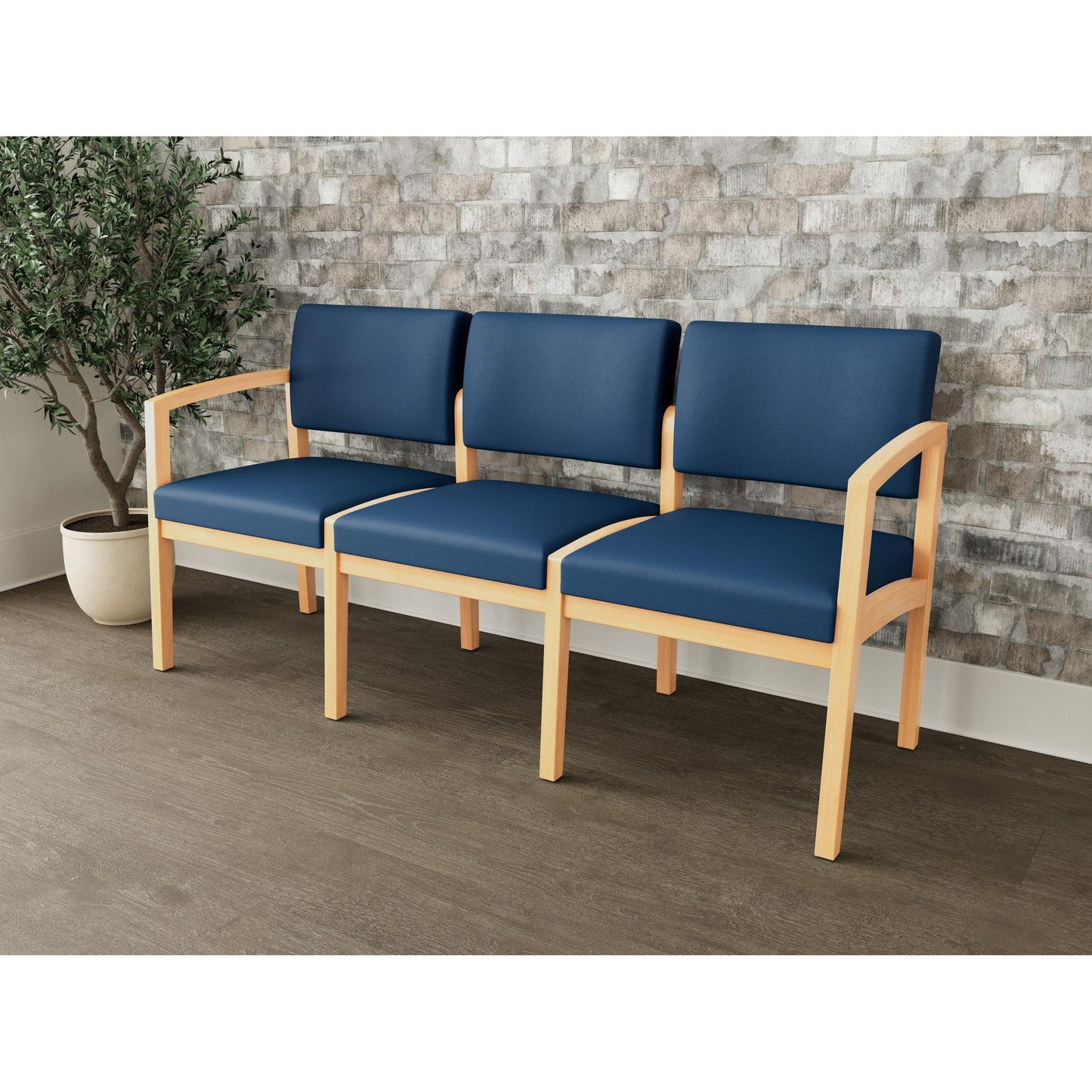 Lenox Wood Waiting Reception 3 Seat Tandem Seating Wood Frame No Center Arms