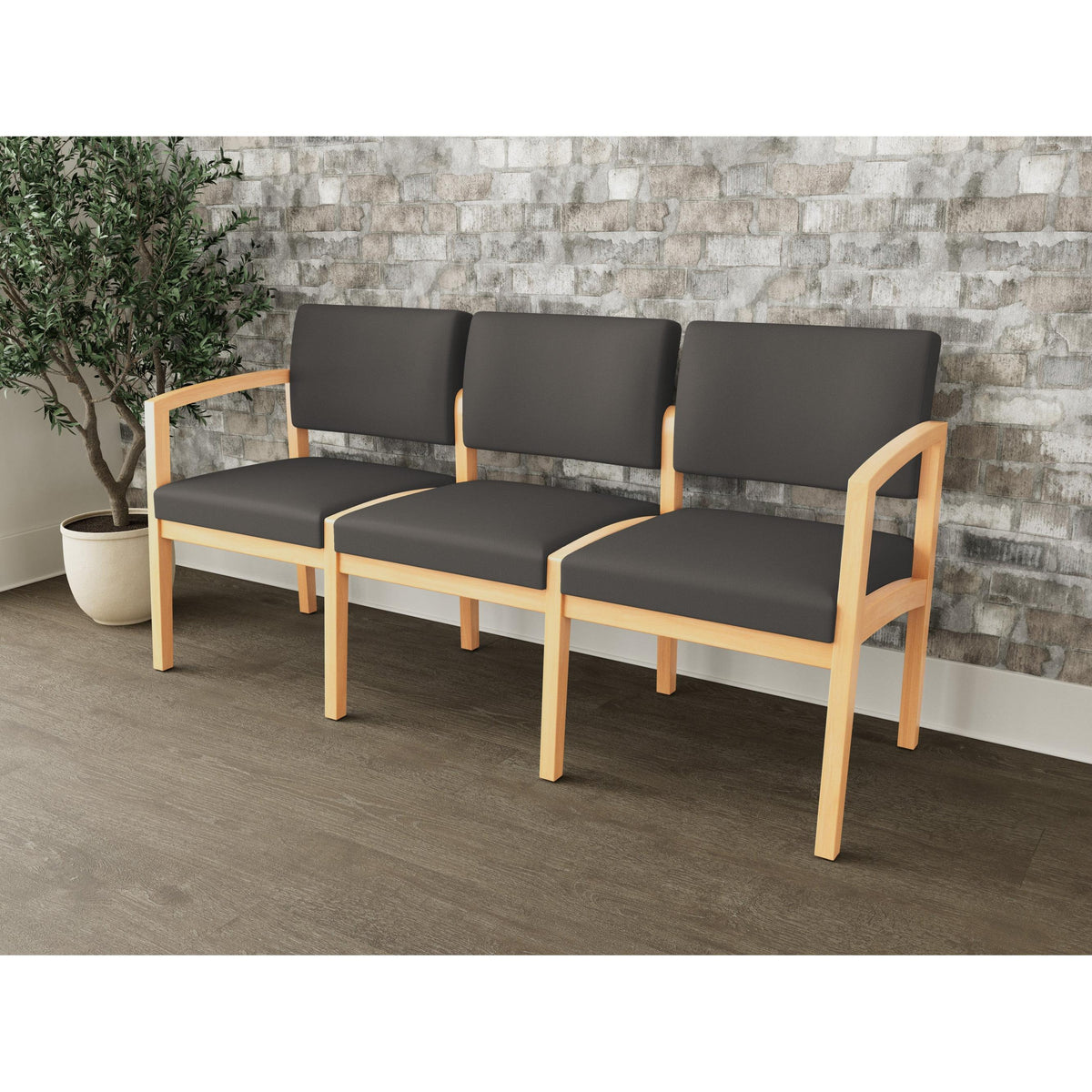 Lenox Wood Waiting Reception 3 Seat Tandem Seating Wood Frame No Center Arms