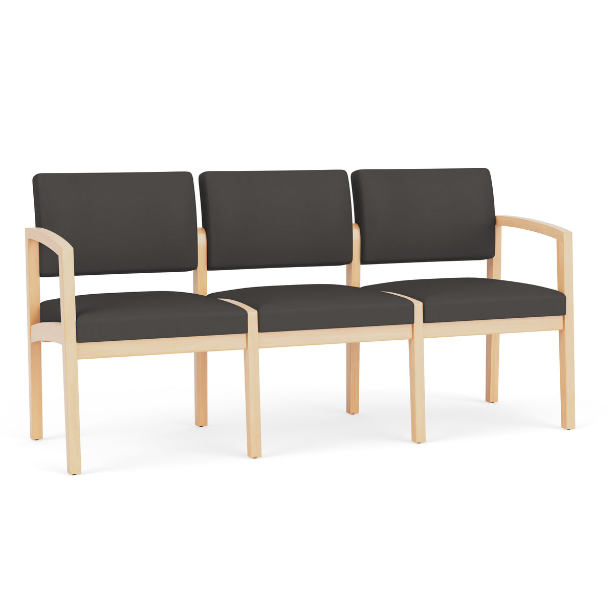 Lenox Wood Waiting Reception 3 Seat Tandem Seating Wood Frame No Center Arms