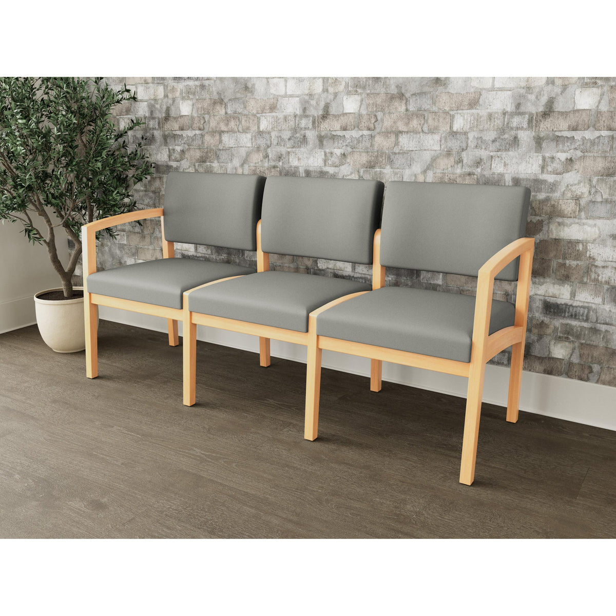 Lenox Wood Waiting Reception 3 Seat Tandem Seating Wood Frame No Center Arms