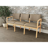 Lenox Wood Waiting Reception 3 Seat Tandem Seating Wood Frame No Center Arms
