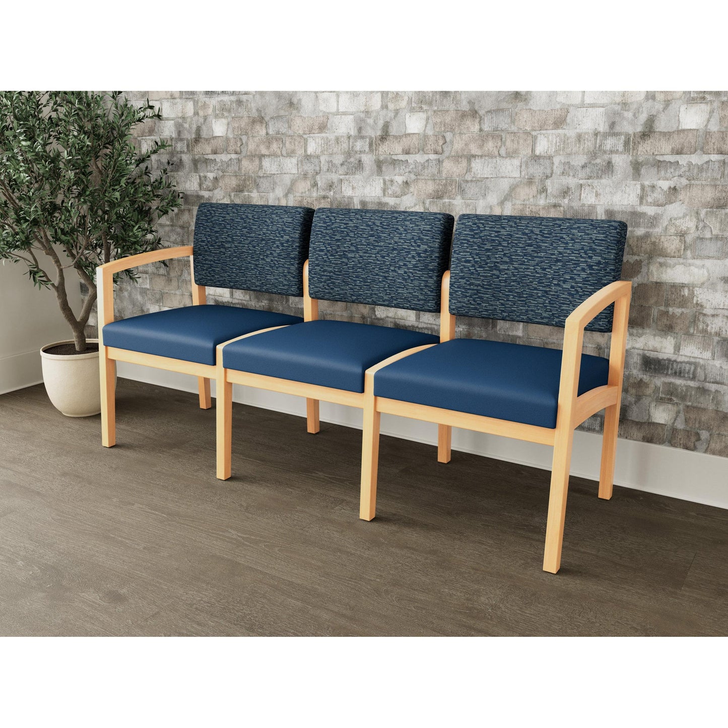 Lenox Wood Waiting Reception 3 Seat Tandem Seating Wood Frame No Center Arms