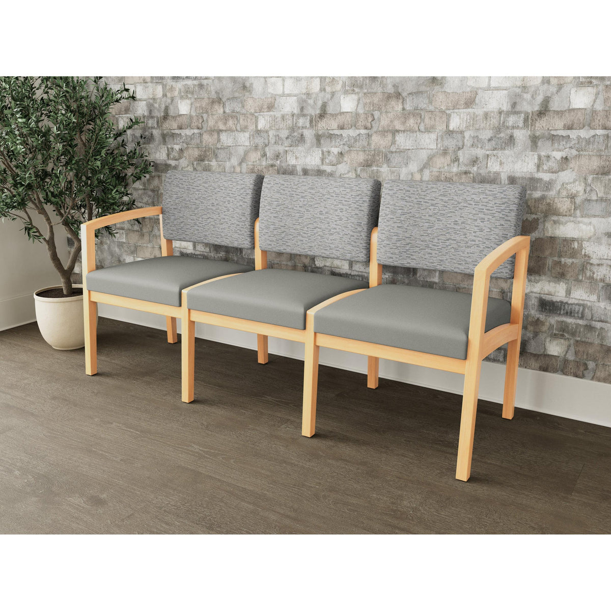 Lenox Wood Waiting Reception 3 Seat Tandem Seating Wood Frame No Center Arms