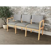 Lenox Wood Waiting Reception 3 Seat Tandem Seating Wood Frame No Center Arms