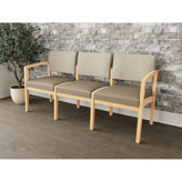 Lenox Wood Waiting Reception 3 Seat Tandem Seating Wood Frame No Center Arms