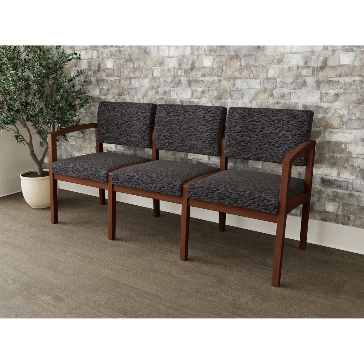Lenox Wood Waiting Reception 3 Seat Tandem Seating Wood Frame No Center Arms