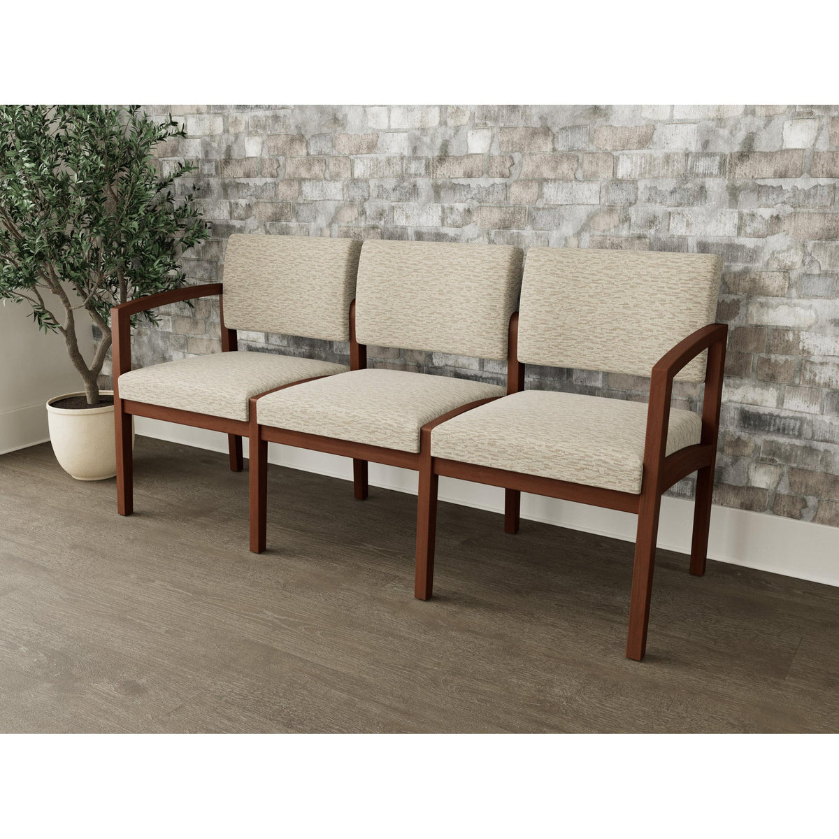 Lenox Wood Waiting Reception 3 Seat Tandem Seating Wood Frame No Center Arms