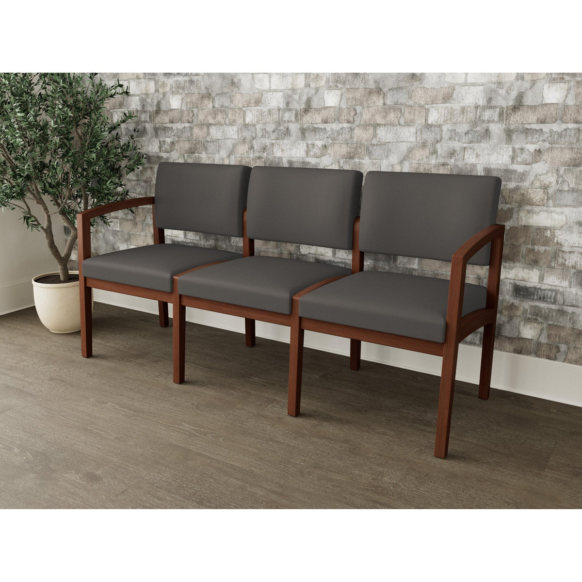 Lenox Wood Waiting Reception 3 Seat Tandem Seating Wood Frame No Center Arms