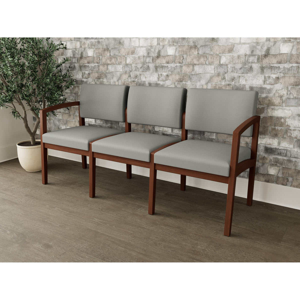 Lenox Wood Waiting Reception 3 Seat Tandem Seating Wood Frame No Center Arms