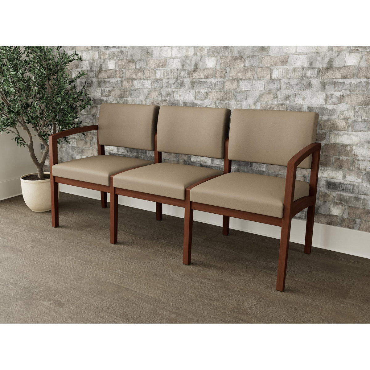 Lenox Wood Waiting Reception 3 Seat Tandem Seating Wood Frame No Center Arms