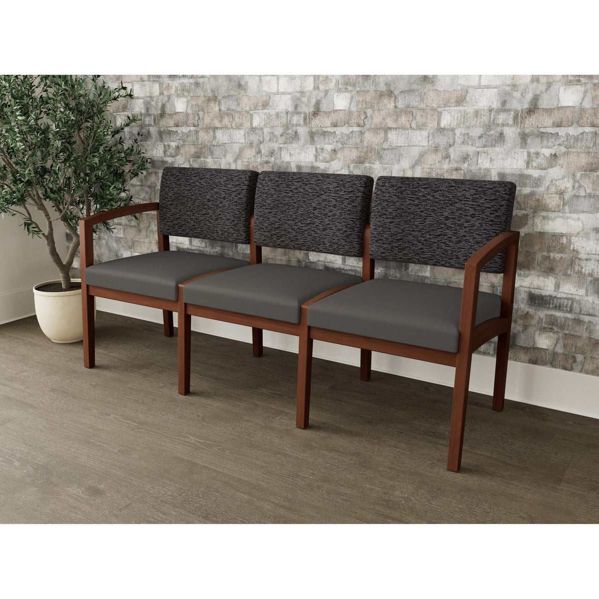 Lenox Wood Waiting Reception 3 Seat Tandem Seating Wood Frame No Center Arms
