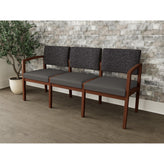 Lenox Wood Waiting Reception 3 Seat Tandem Seating Wood Frame No Center Arms