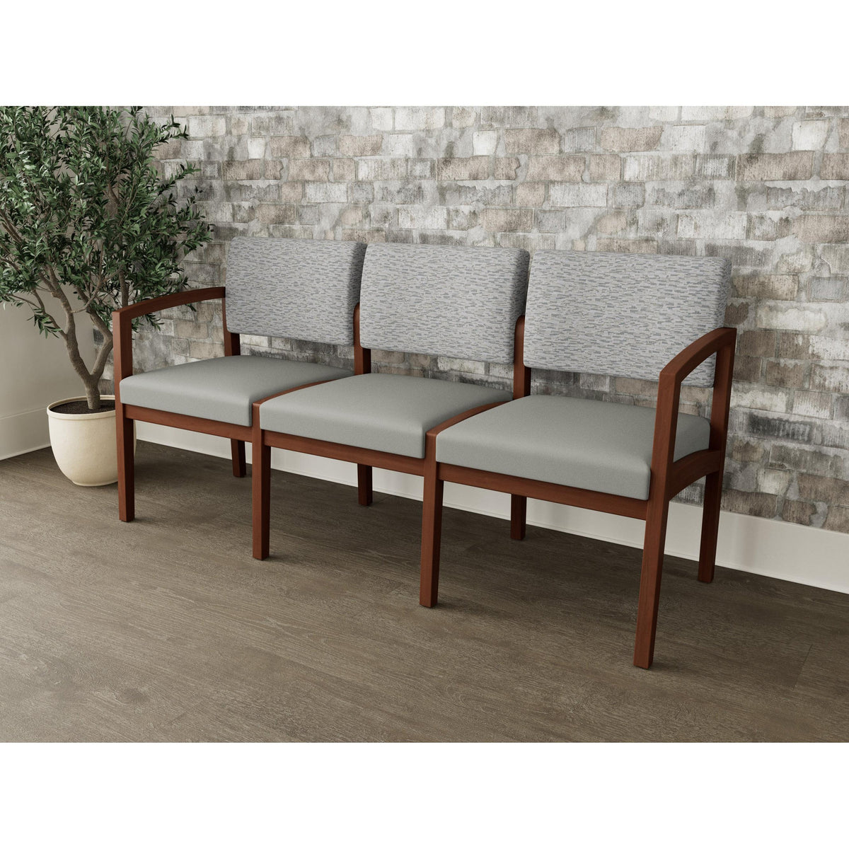 Lenox Wood Waiting Reception 3 Seat Tandem Seating Wood Frame No Center Arms