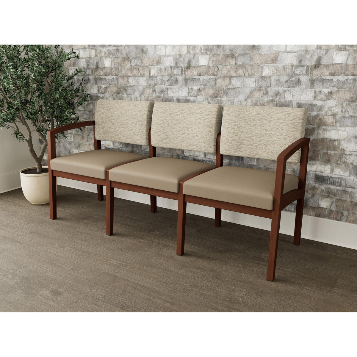 Lenox Wood Waiting Reception 3 Seat Tandem Seating Wood Frame No Center Arms