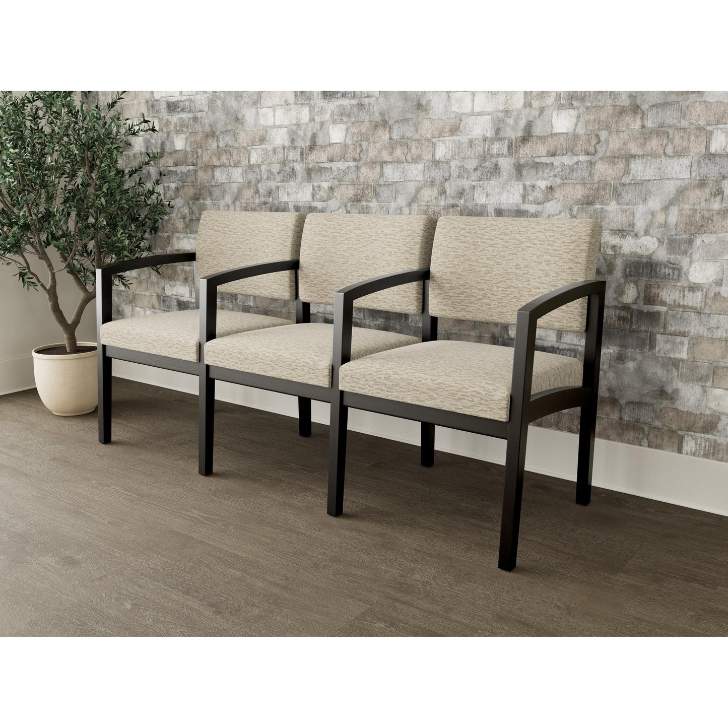 Lenox Wood Waiting Reception 3 Seat Tandem Seating Wood Frame