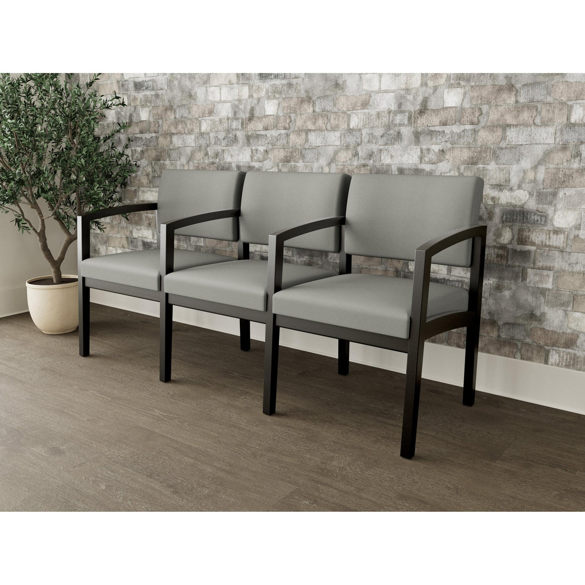 Lenox Wood Waiting Reception 3 Seat Tandem Seating Wood Frame