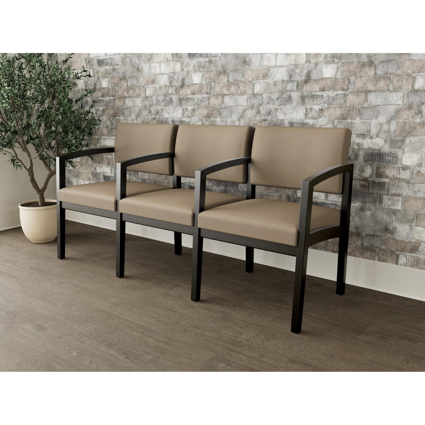 Lenox Wood Waiting Reception 3 Seat Tandem Seating Wood Frame