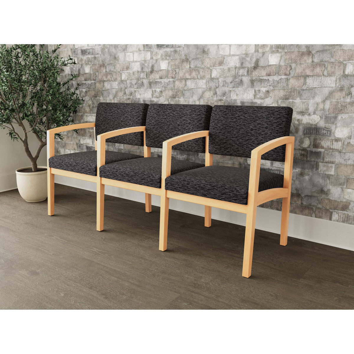 Lenox Wood Waiting Reception 3 Seat Tandem Seating Wood Frame