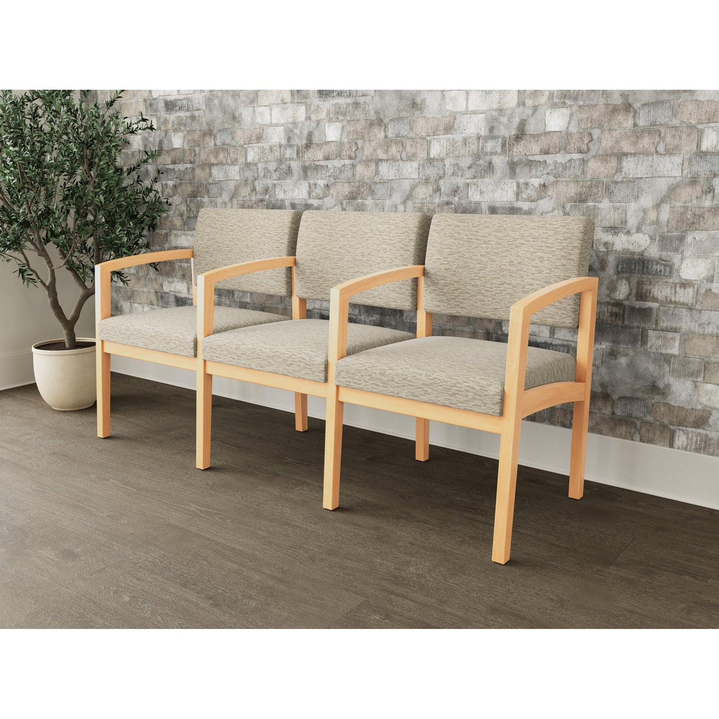 Lenox Wood Waiting Reception 3 Seat Tandem Seating Wood Frame
