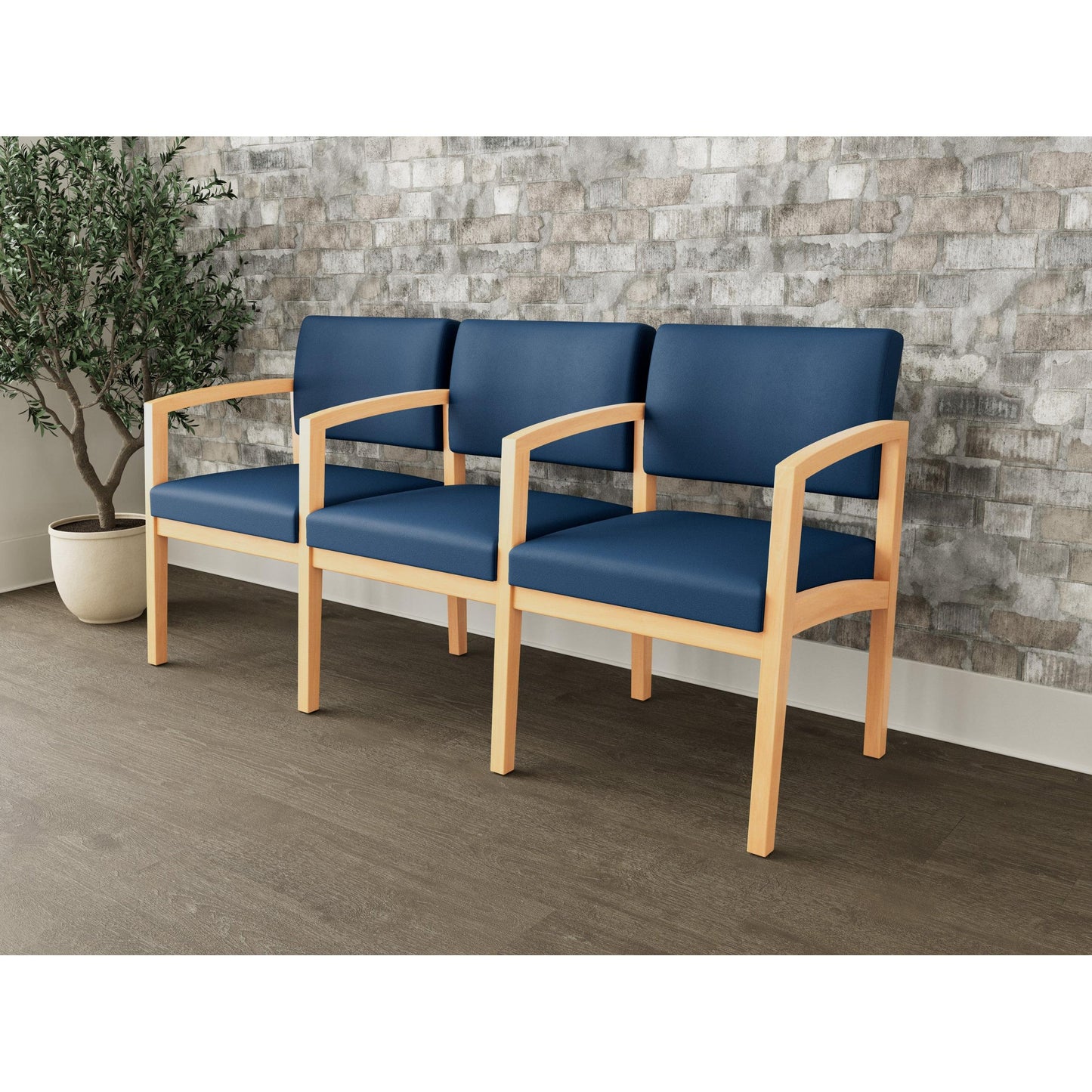 Lenox Wood Waiting Reception 3 Seat Tandem Seating Wood Frame