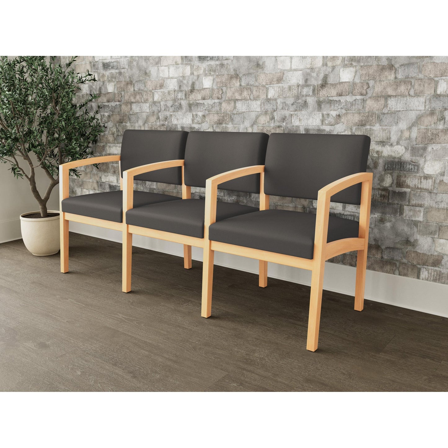 Lenox Wood Waiting Reception 3 Seat Tandem Seating Wood Frame