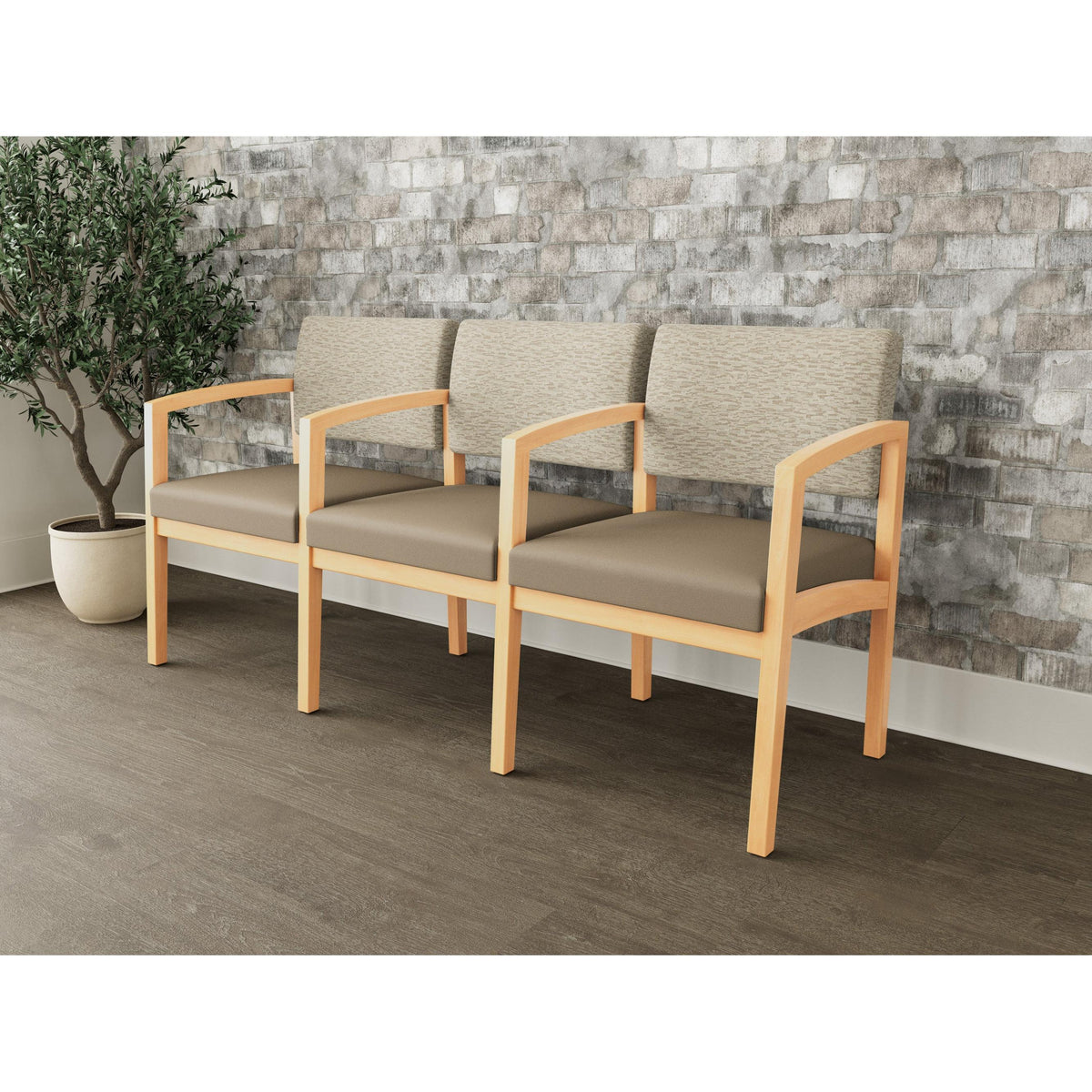 Lenox Wood Waiting Reception 3 Seat Tandem Seating Wood Frame