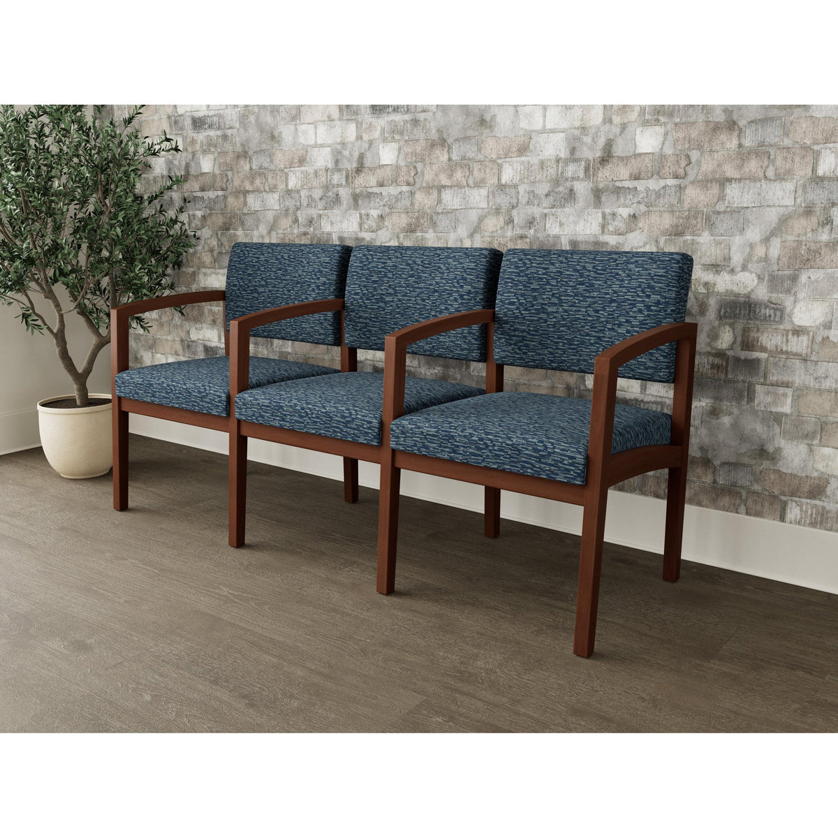 Lenox Wood Waiting Reception 3 Seat Tandem Seating Wood Frame