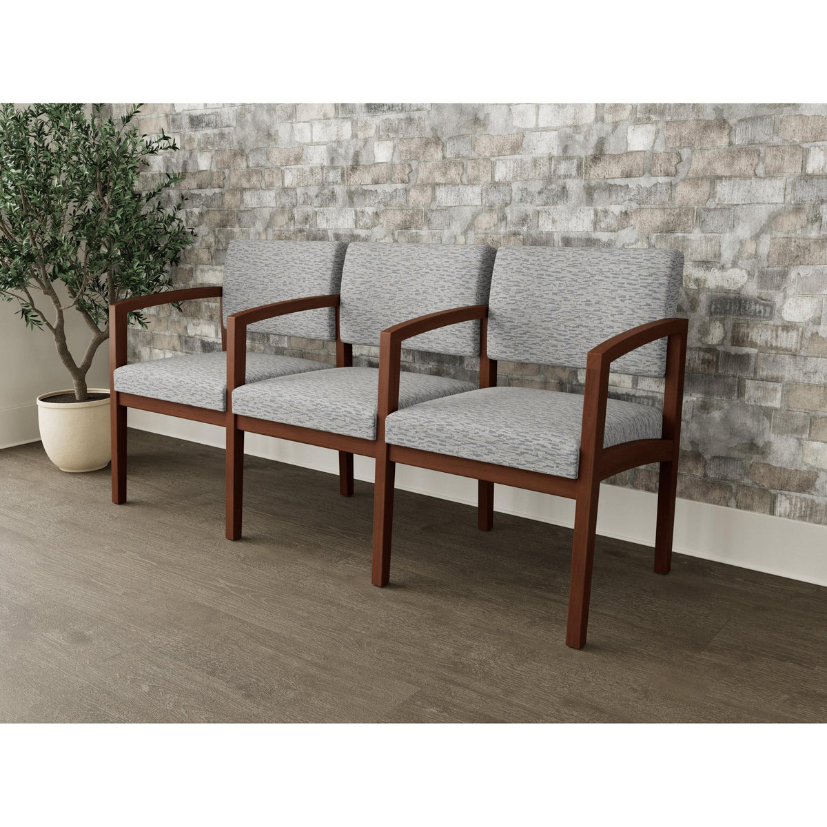 Lenox Wood Waiting Reception 3 Seat Tandem Seating Wood Frame