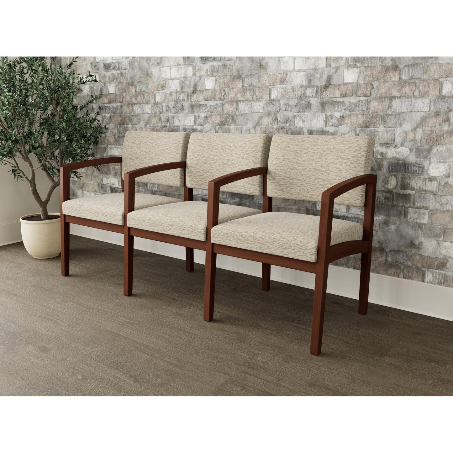 Lenox Wood Waiting Reception 3 Seat Tandem Seating Wood Frame