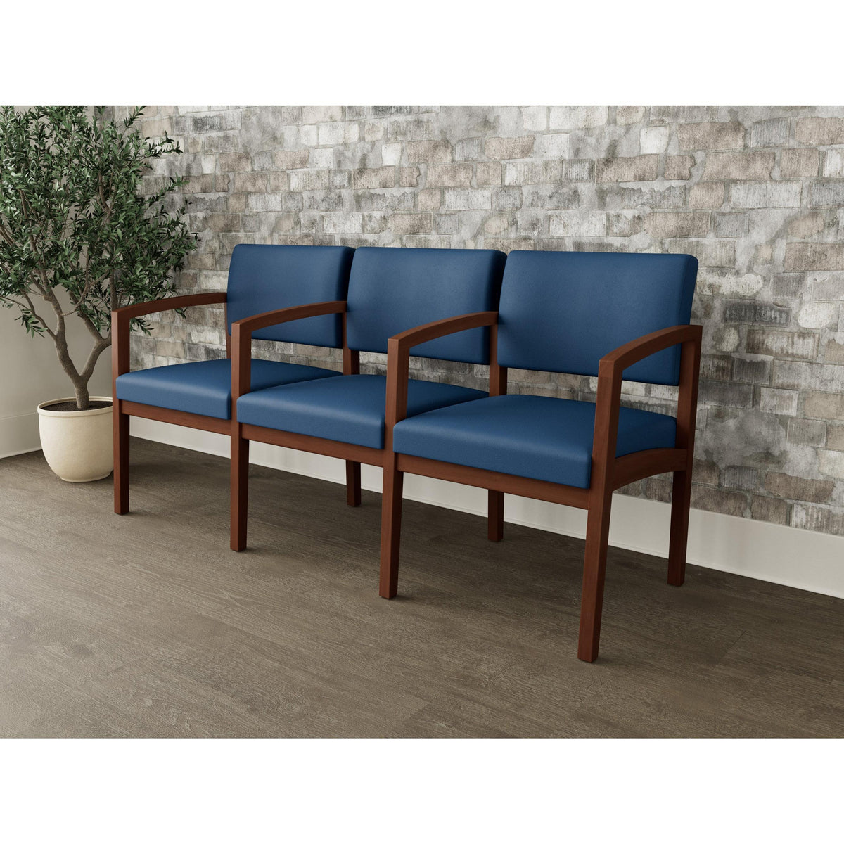 Lenox Wood Waiting Reception 3 Seat Tandem Seating Wood Frame