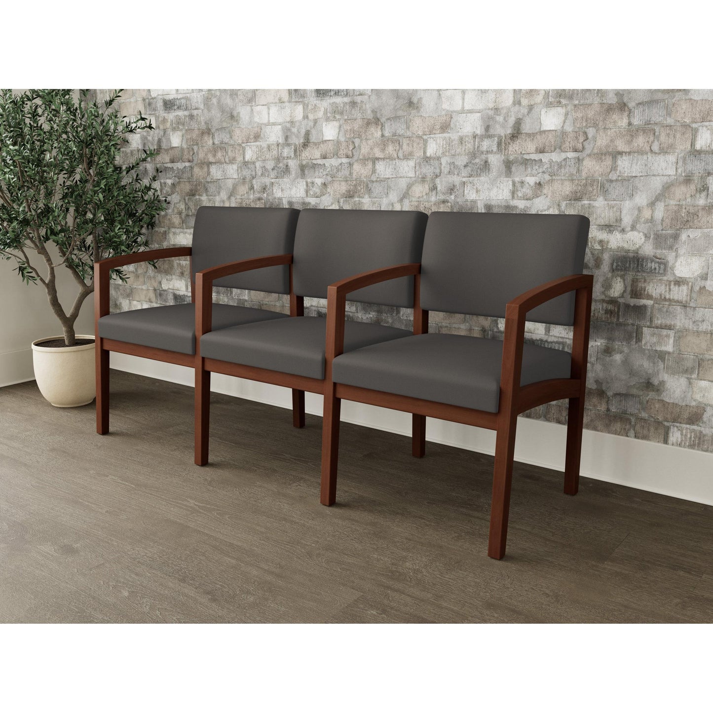 Lenox Wood Waiting Reception 3 Seat Tandem Seating Wood Frame