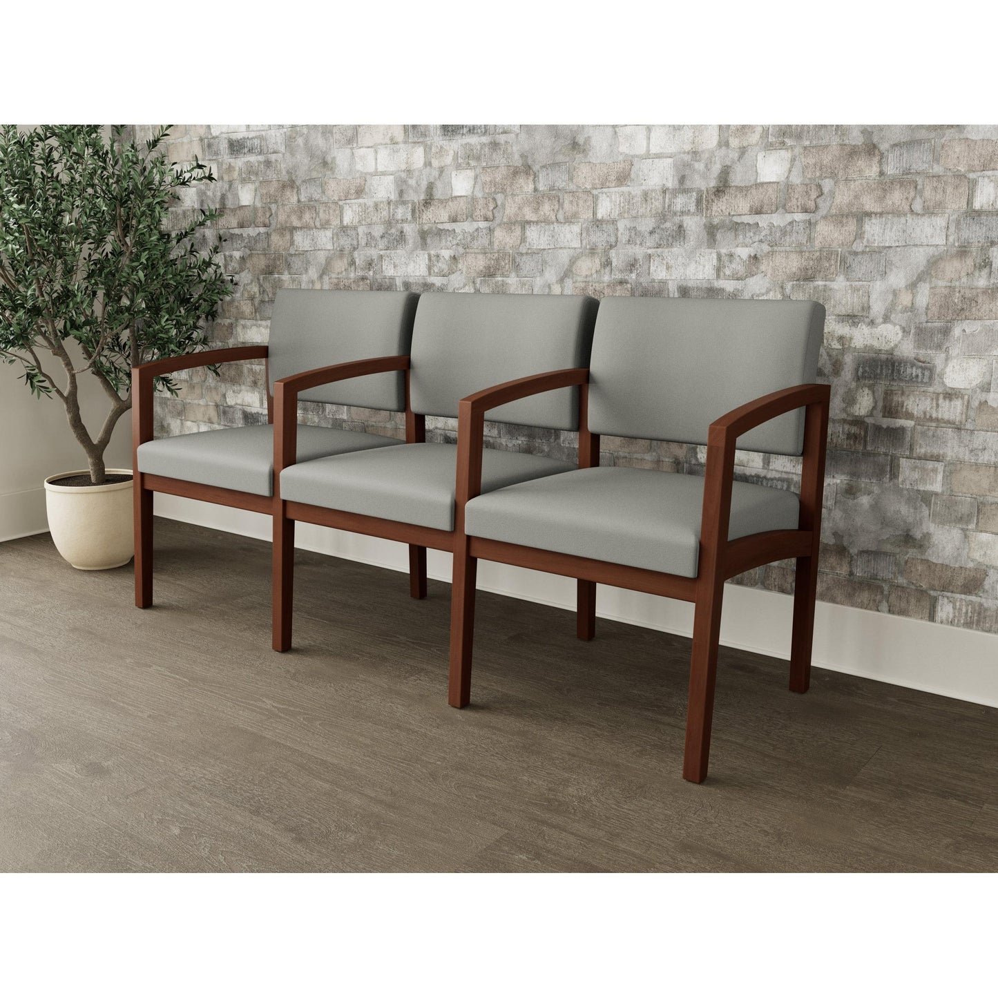Lenox Wood Waiting Reception 3 Seat Tandem Seating Wood Frame