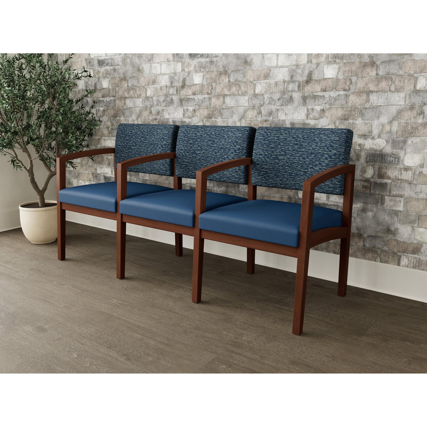 Lenox Wood Waiting Reception 3 Seat Tandem Seating Wood Frame