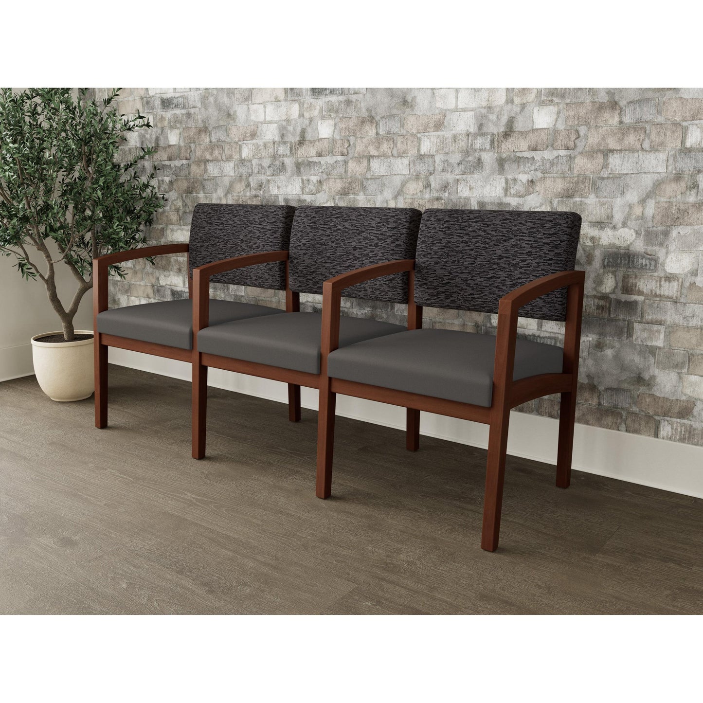 Lenox Wood Waiting Reception 3 Seat Tandem Seating Wood Frame