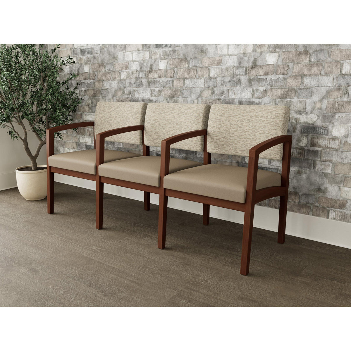 Lenox Wood Waiting Reception 3 Seat Tandem Seating Wood Frame