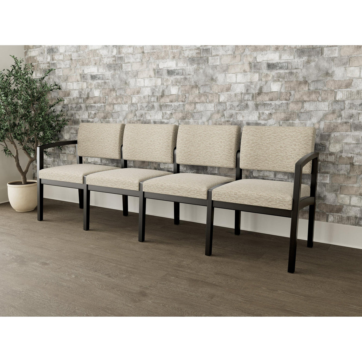 Lenox Wood Waiting Reception 4 Seat Tandem Seating Wood Frame No Center Arms