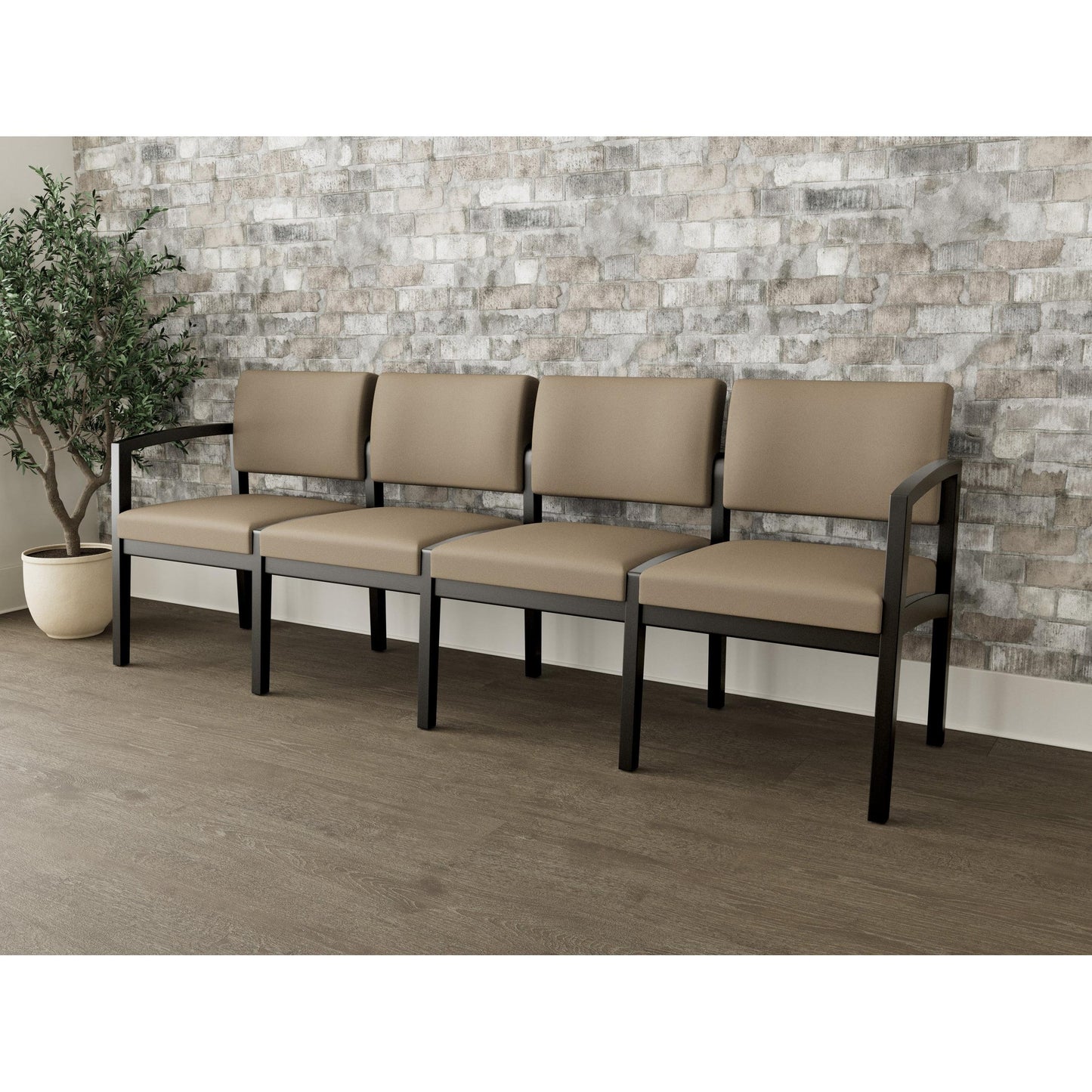 Lenox Wood Waiting Reception 4 Seat Tandem Seating Wood Frame No Center Arms