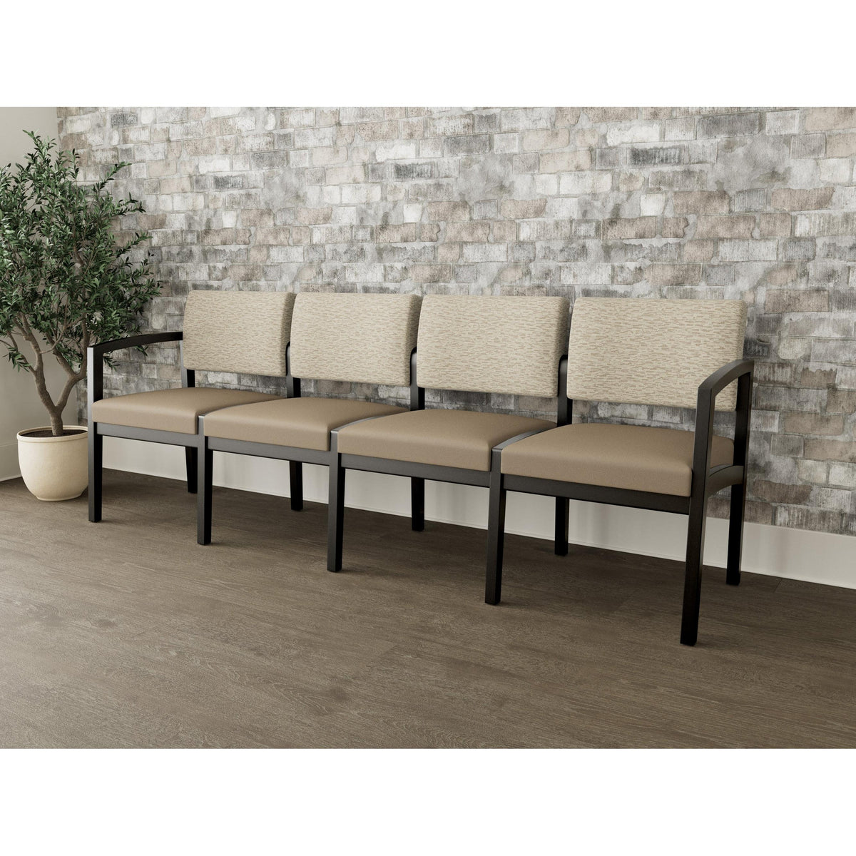 Lenox Wood Waiting Reception 4 Seat Tandem Seating Wood Frame No Center Arms