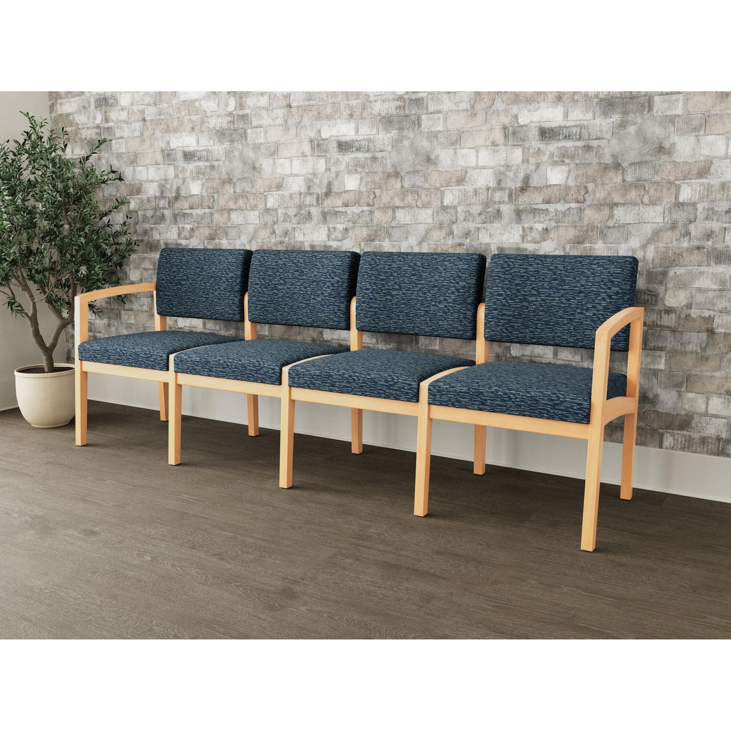 Lenox Wood Waiting Reception 4 Seat Tandem Seating Wood Frame No Center Arms