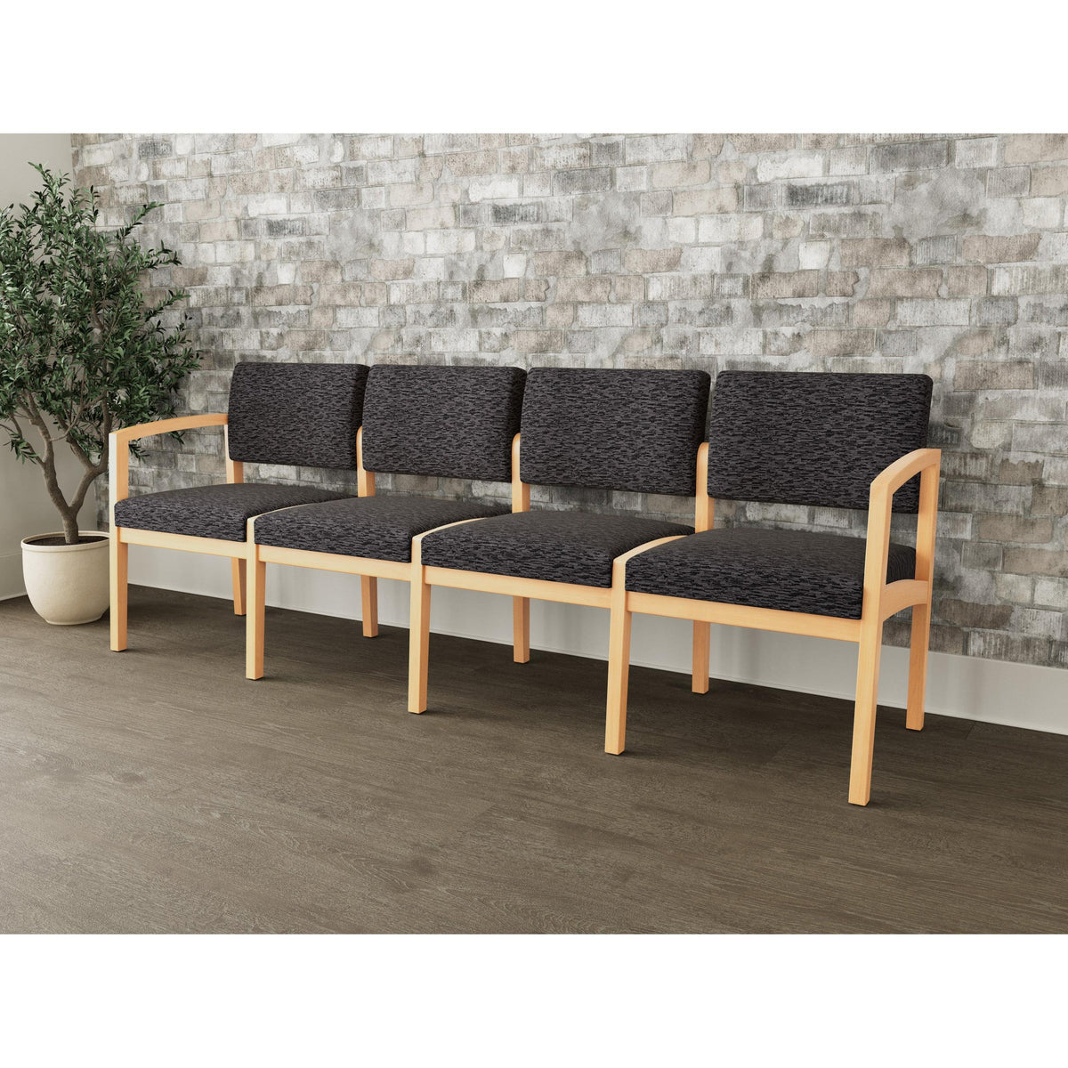 Lenox Wood Waiting Reception 4 Seat Tandem Seating Wood Frame No Center Arms
