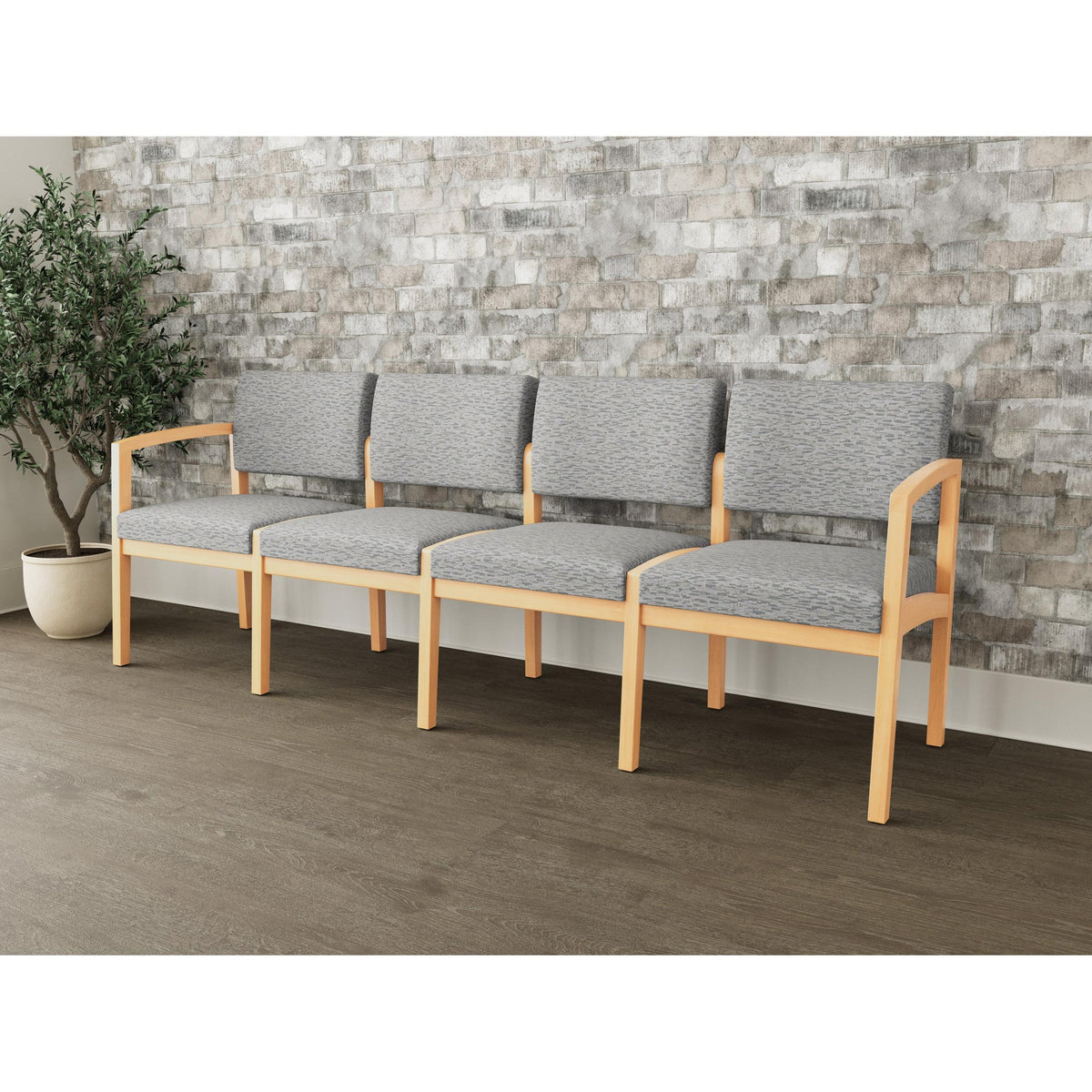 Lenox Wood Waiting Reception 4 Seat Tandem Seating Wood Frame No Center Arms