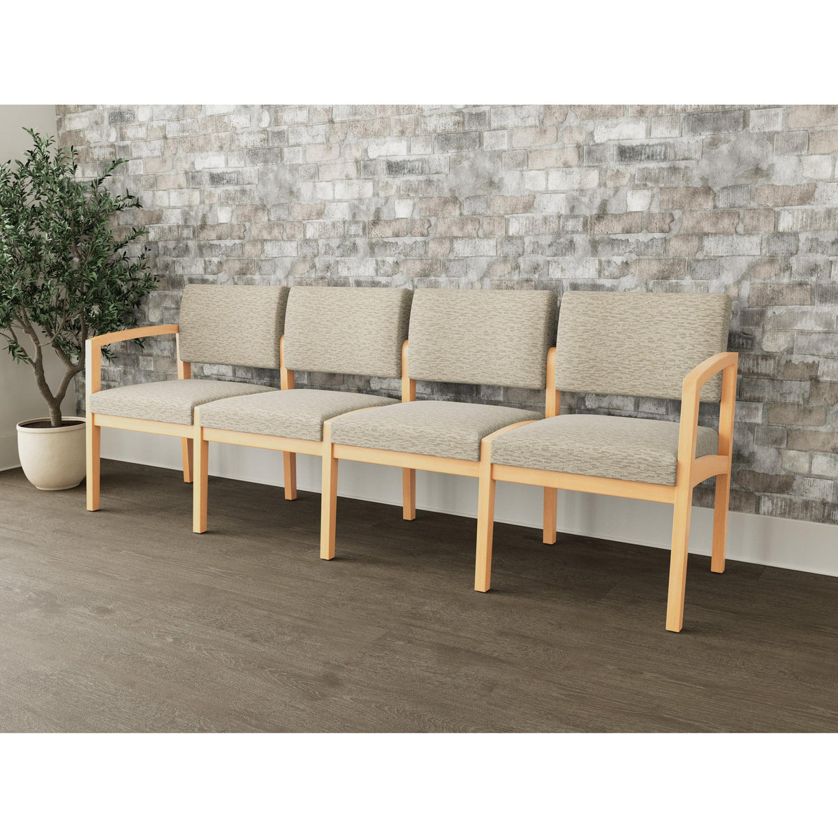 Lenox Wood Waiting Reception 4 Seat Tandem Seating Wood Frame No Center Arms