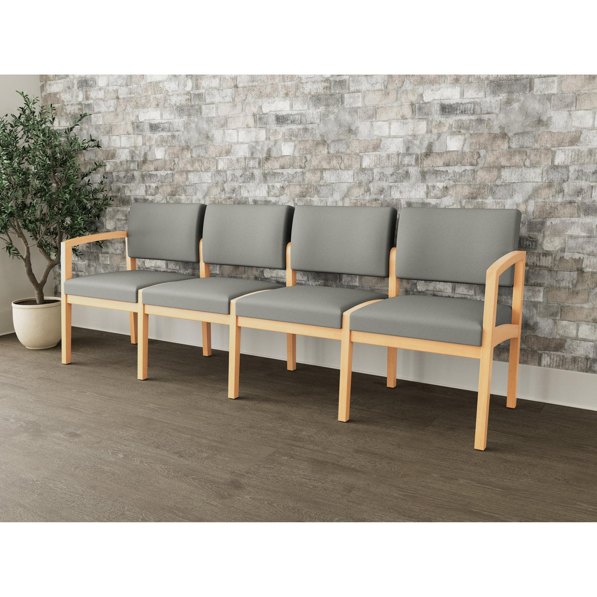 Lenox Wood Waiting Reception 4 Seat Tandem Seating Wood Frame No Center Arms
