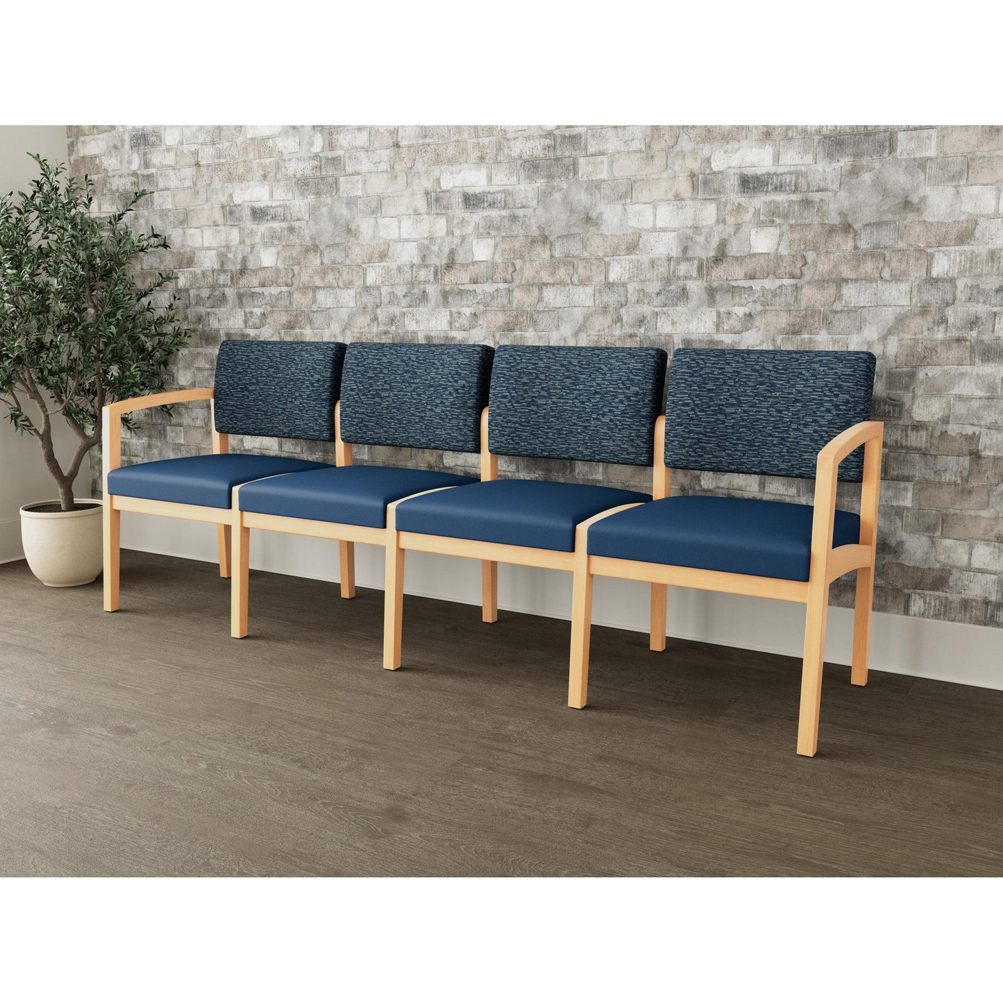 Lenox Wood Waiting Reception 4 Seat Tandem Seating Wood Frame No Center Arms