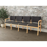 Lenox Wood Waiting Reception 4 Seat Tandem Seating Wood Frame No Center Arms