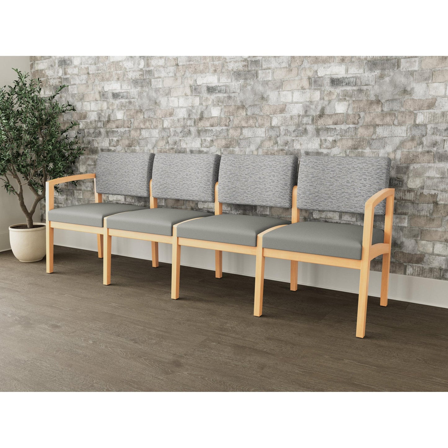 Lenox Wood Waiting Reception 4 Seat Tandem Seating Wood Frame No Center Arms