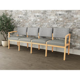Lenox Wood Waiting Reception 4 Seat Tandem Seating Wood Frame No Center Arms