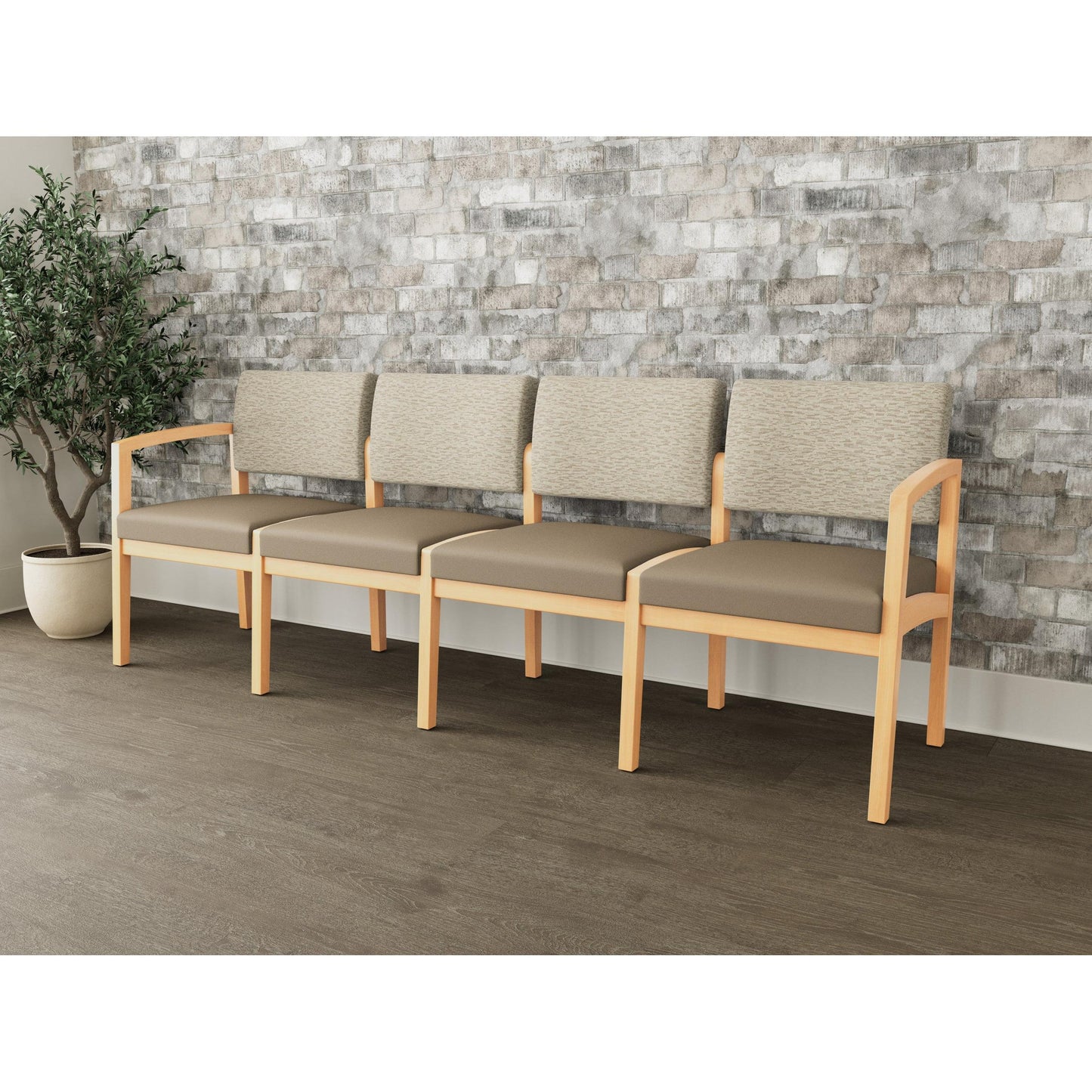 Lenox Wood Waiting Reception 4 Seat Tandem Seating Wood Frame No Center Arms