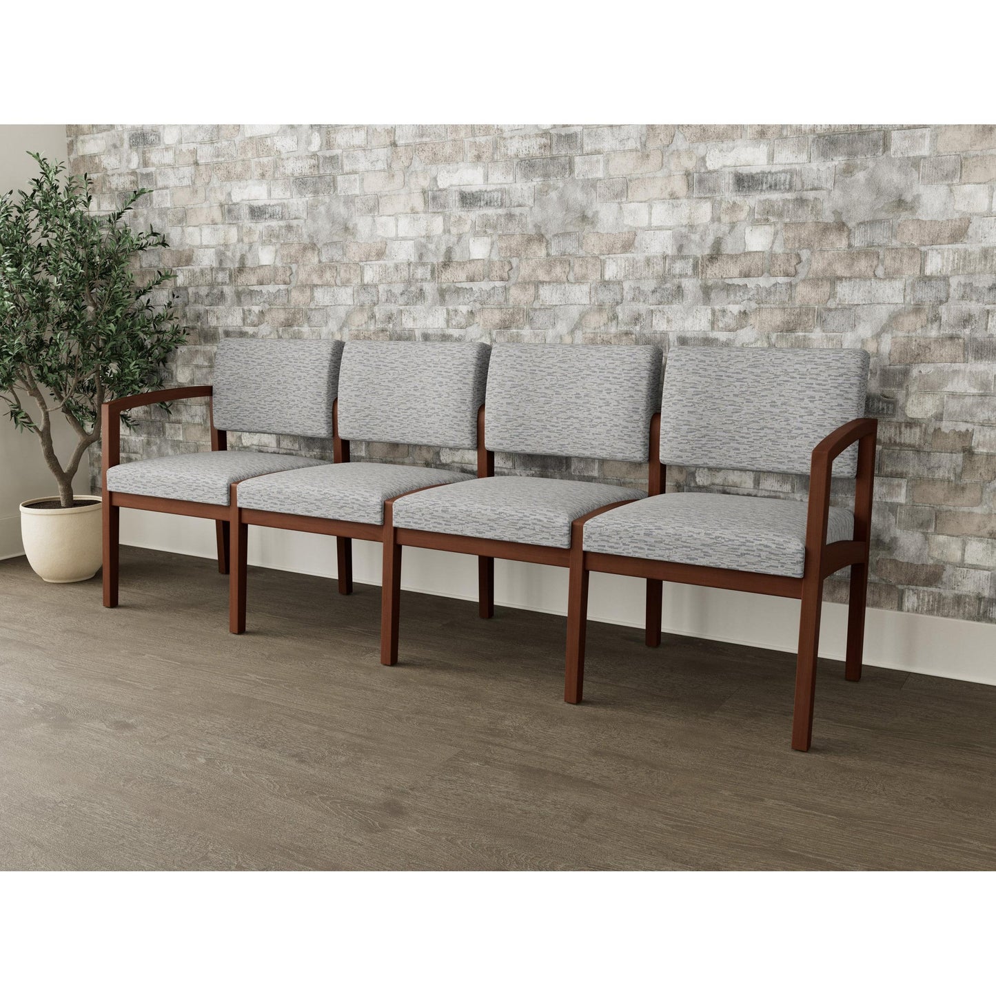 Lenox Wood Waiting Reception 4 Seat Tandem Seating Wood Frame No Center Arms