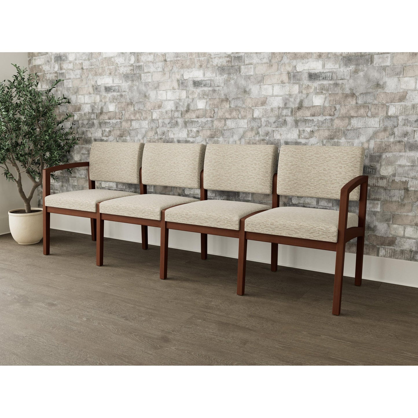 Lenox Wood Waiting Reception 4 Seat Tandem Seating Wood Frame No Center Arms